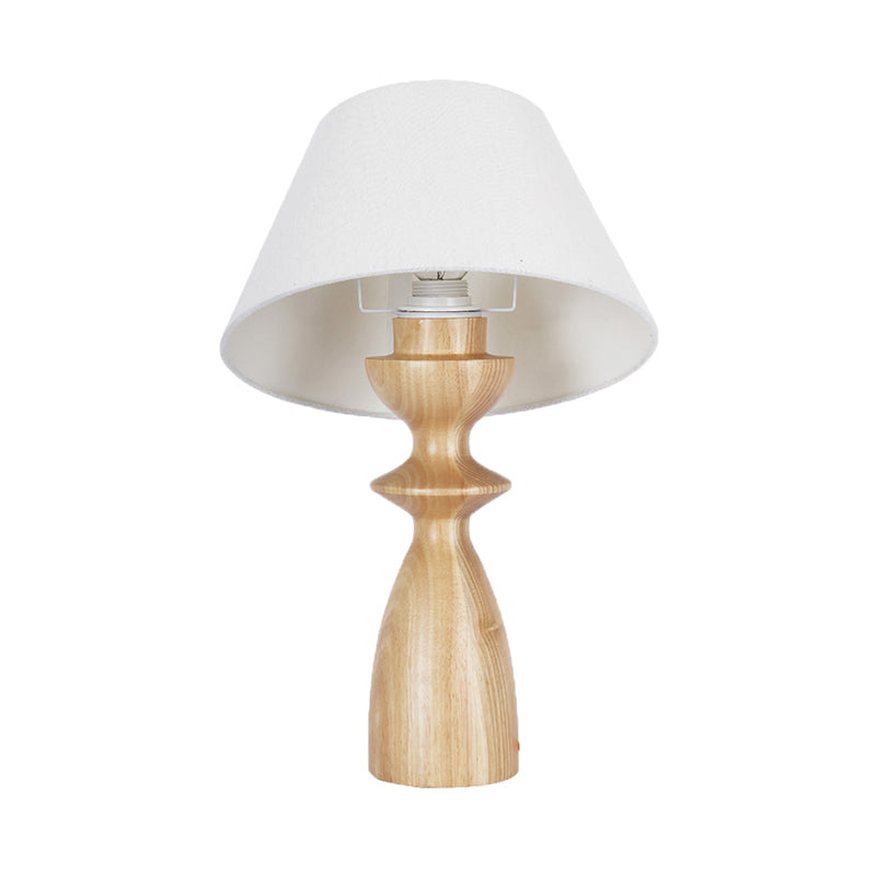Barrel Table Light Modern Fabric 1 Light Study Room Reading Book Lamp in White with Urn Wood Base