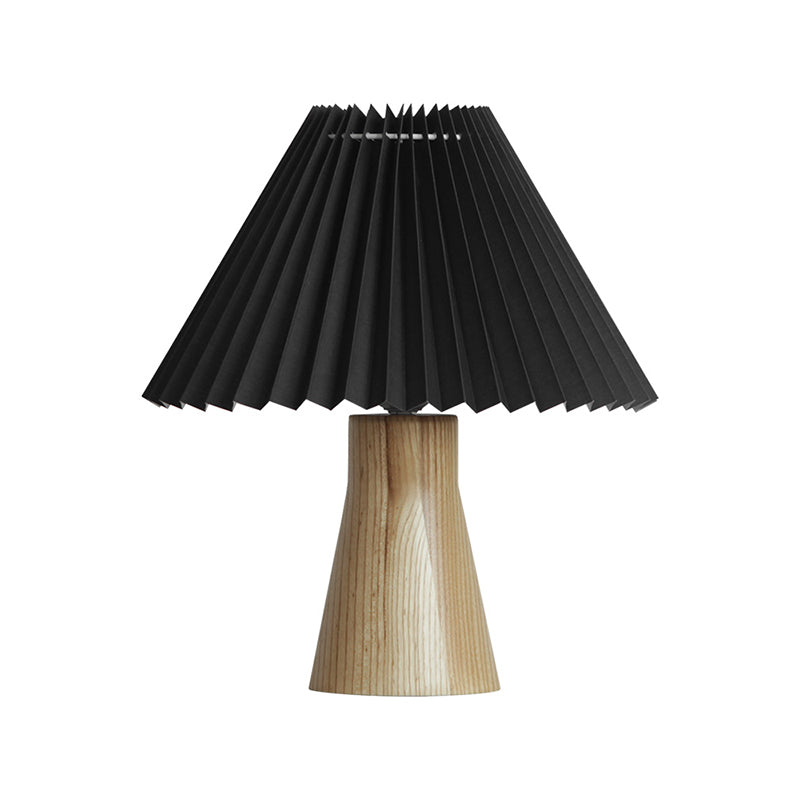 Black Pleated Fold Night Light Modern 1 Bulb Fabric Table Lamp with Wood Base for Bedside