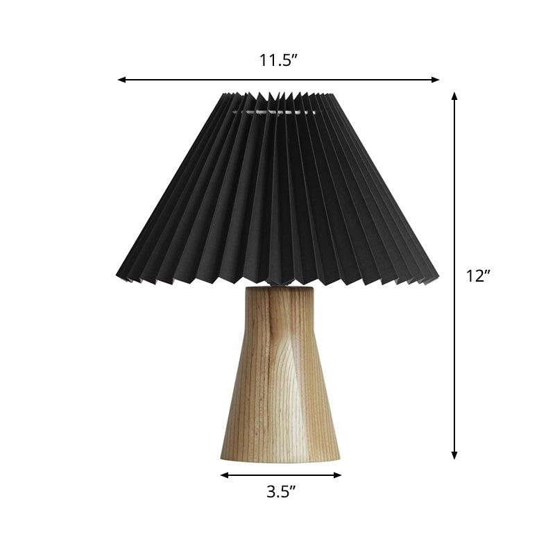Black Pleated Fold Night Light Modern 1 Bulb Fabric Table Lamp with Wood Base for Bedside