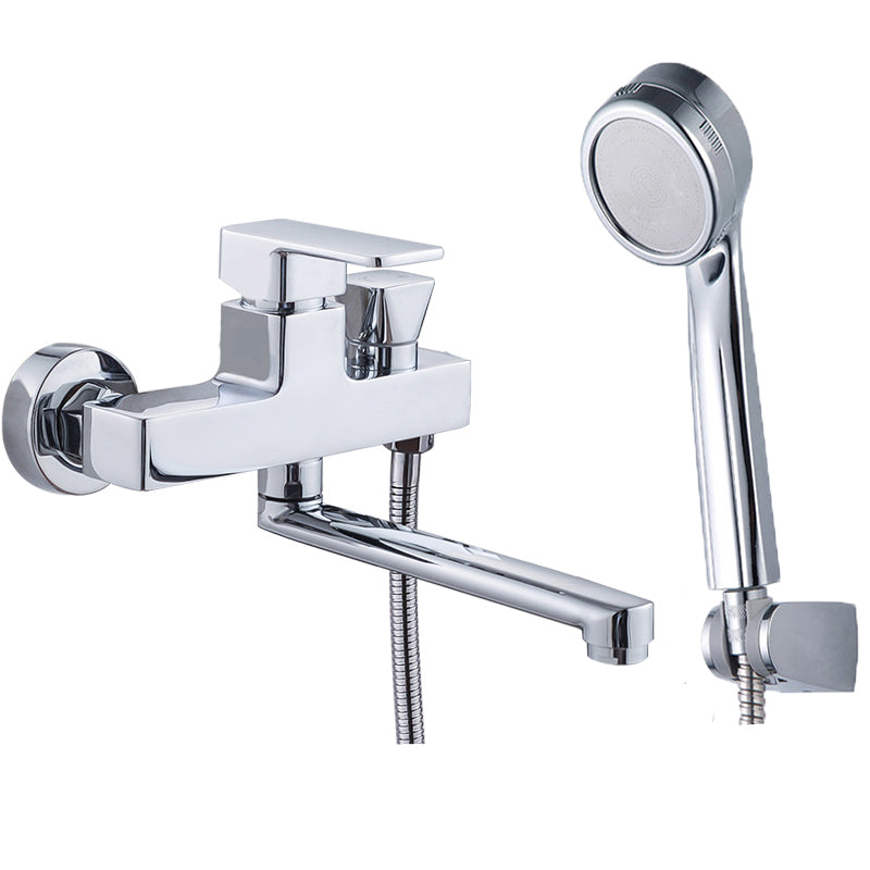 Chrome Polished Bathroom Faucet Wall Mount Swivel Spout with Handheld Shower