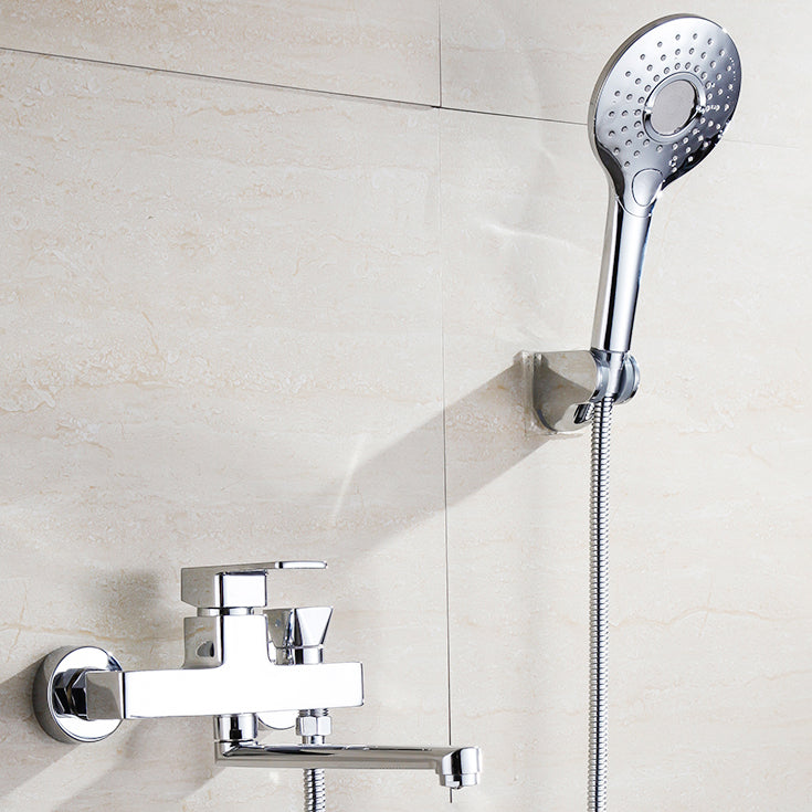 Chrome Polished Bathroom Faucet Wall Mount Swivel Spout with Handheld Shower