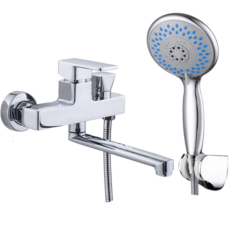 Chrome Polished Bathroom Faucet Wall Mount Swivel Spout with Handheld Shower