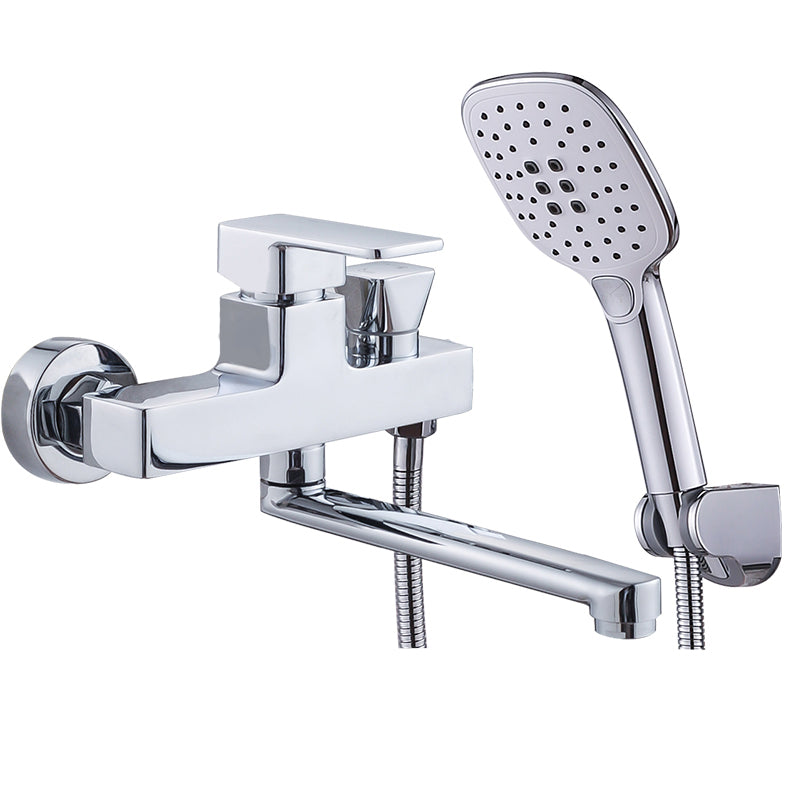 Chrome Polished Bathroom Faucet Wall Mount Swivel Spout with Handheld Shower