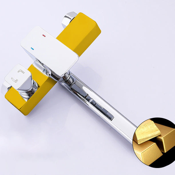 Chrome Polished Bathroom Faucet Wall Mount Swivel Spout with Handheld Shower