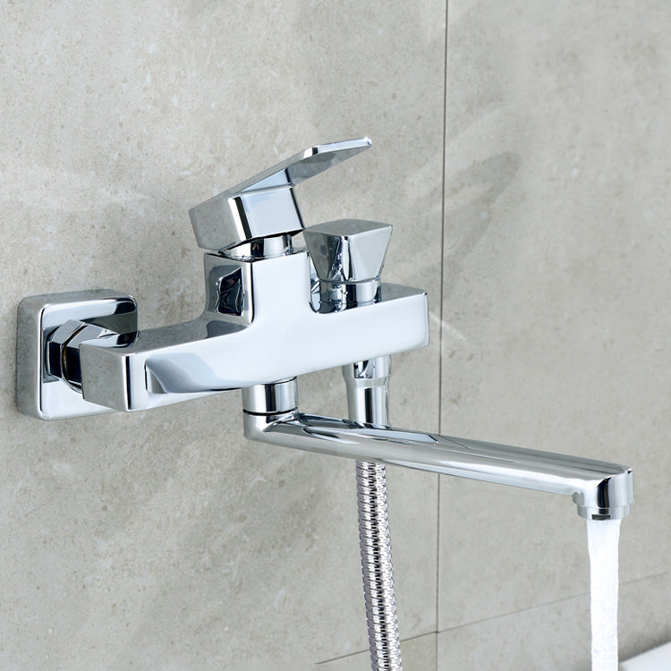 Wall Mounted Bath Faucet Trim Chrome Polished Swivel Spout with Handshower