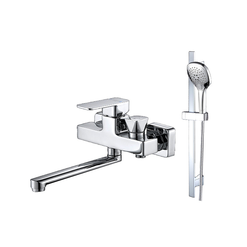 Wall Mounted Bath Faucet Trim Chrome Polished Swivel Spout with Handshower