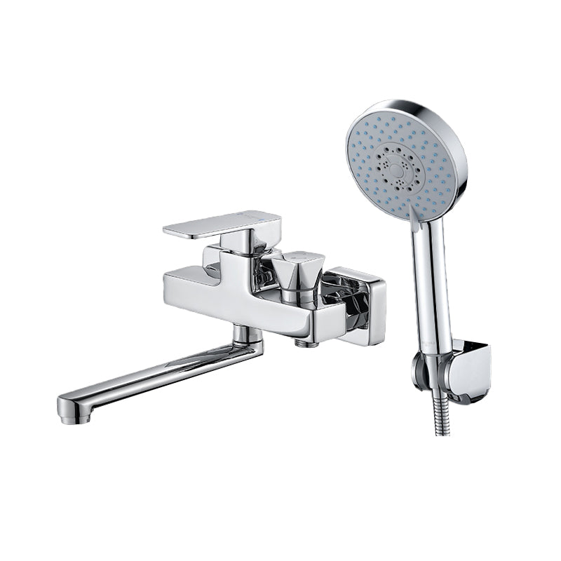 Wall Mounted Bath Faucet Trim Chrome Polished Swivel Spout with Handshower