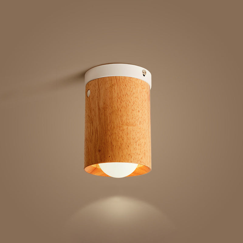 Beige Tubular Flushmount Lighting Minimalism 1 Bulb Wood Flush Mount Ceiling Lamp for Bedroom