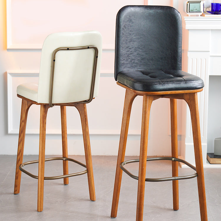 Modern Style Bar Stool Leather Backrest Bar Stools with Wooden Base