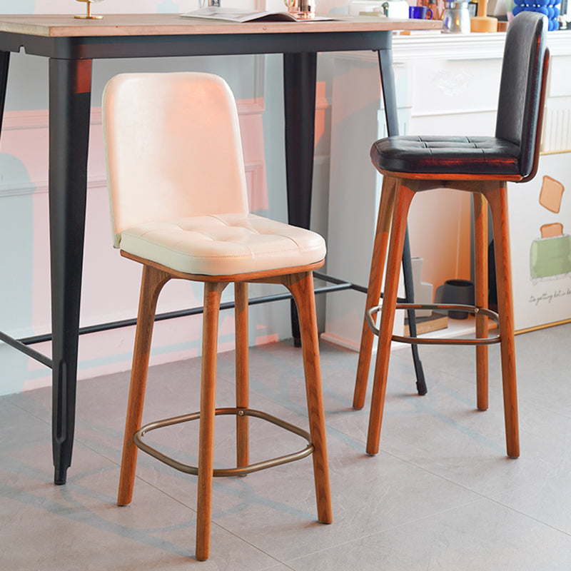 Modern Style Bar Stool Leather Backrest Bar Stools with Wooden Base