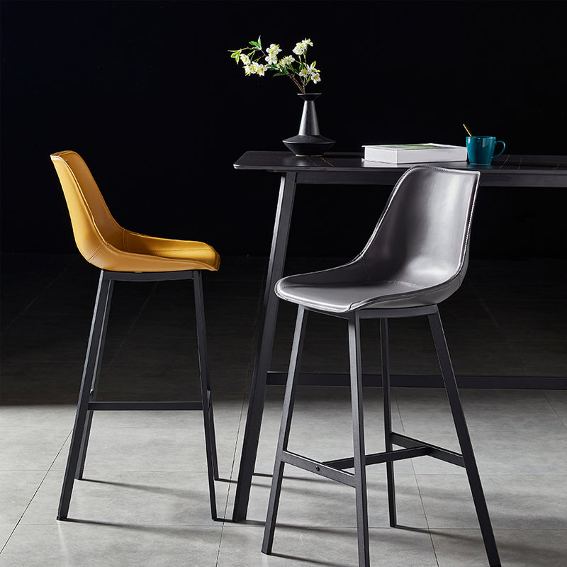 Faux Leather Counter Stool Modern Style Low Back Barstool with Metal Legs