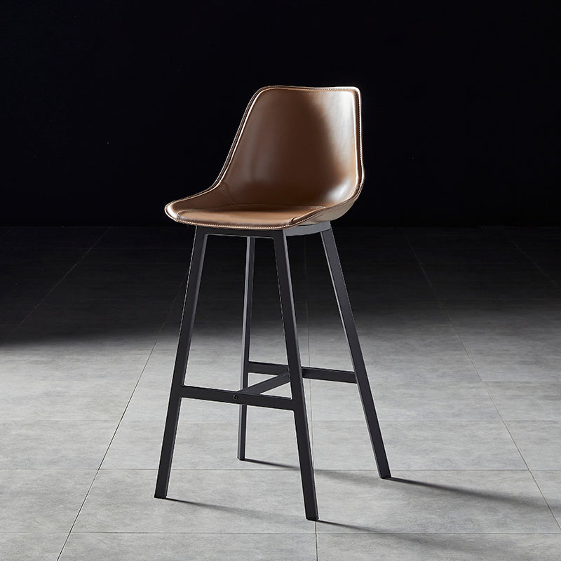 Faux Leather Counter Stool Modern Style Low Back Barstool with Metal Legs