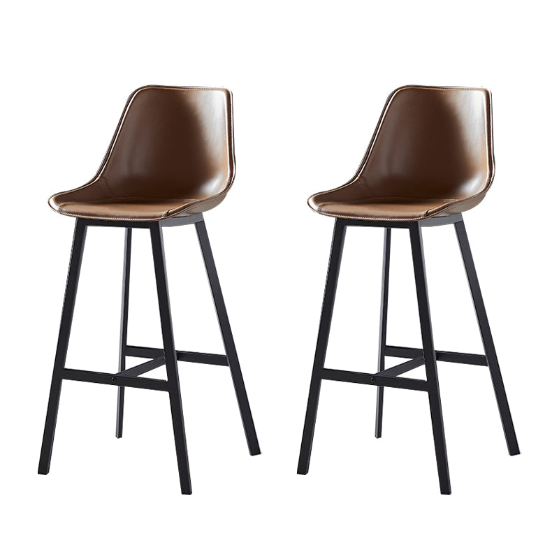 Faux Leather Counter Stool Modern Style Low Back Barstool with Metal Legs