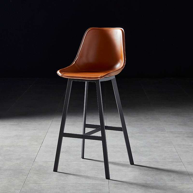 Faux Leather Counter Stool Modern Style Low Back Barstool with Metal Legs