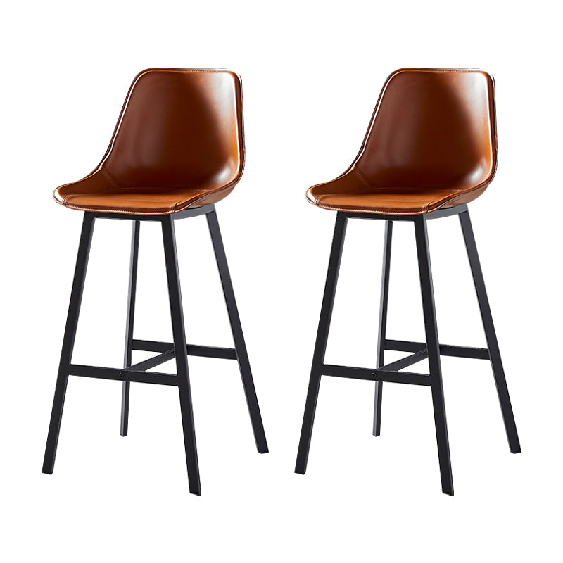Faux Leather Counter Stool Modern Style Low Back Barstool with Metal Legs