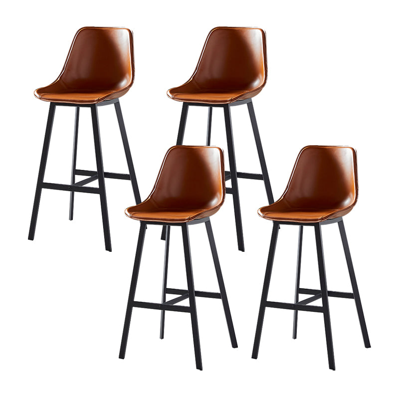 Faux Leather Counter Stool Modern Style Low Back Barstool with Metal Legs