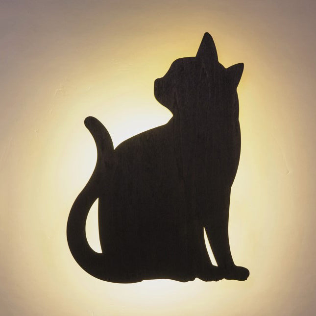 Kitten Kid Bedroom Hallway Sconce Light Wood Animal LED Wall Sconce in Black Finish