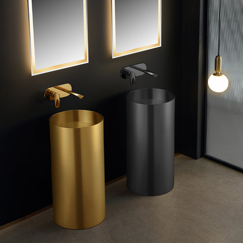 Contemporary Bathroom Sink with Faucet Round Metal Pedestal Bathroom Sink