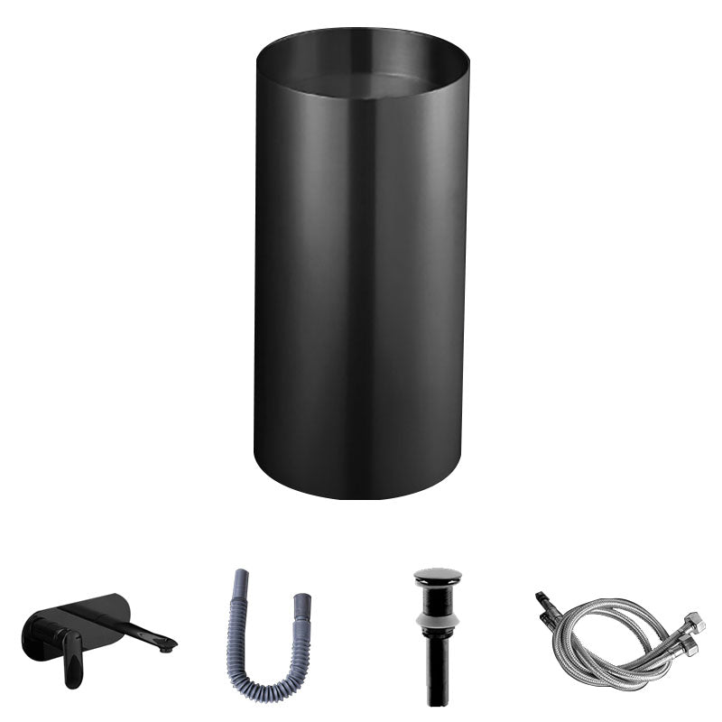 Contemporary Bathroom Sink with Faucet Round Metal Pedestal Bathroom Sink