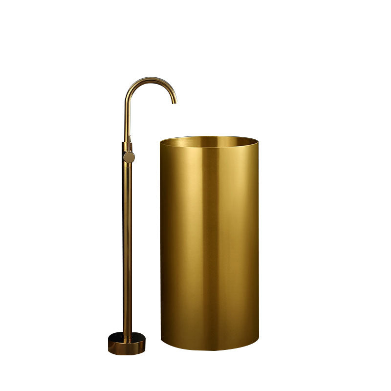Contemporary Bathroom Sink with Faucet Round Metal Pedestal Bathroom Sink