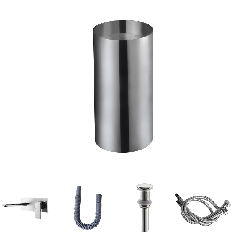 Contemporary Bathroom Sink with Faucet Round Metal Pedestal Bathroom Sink