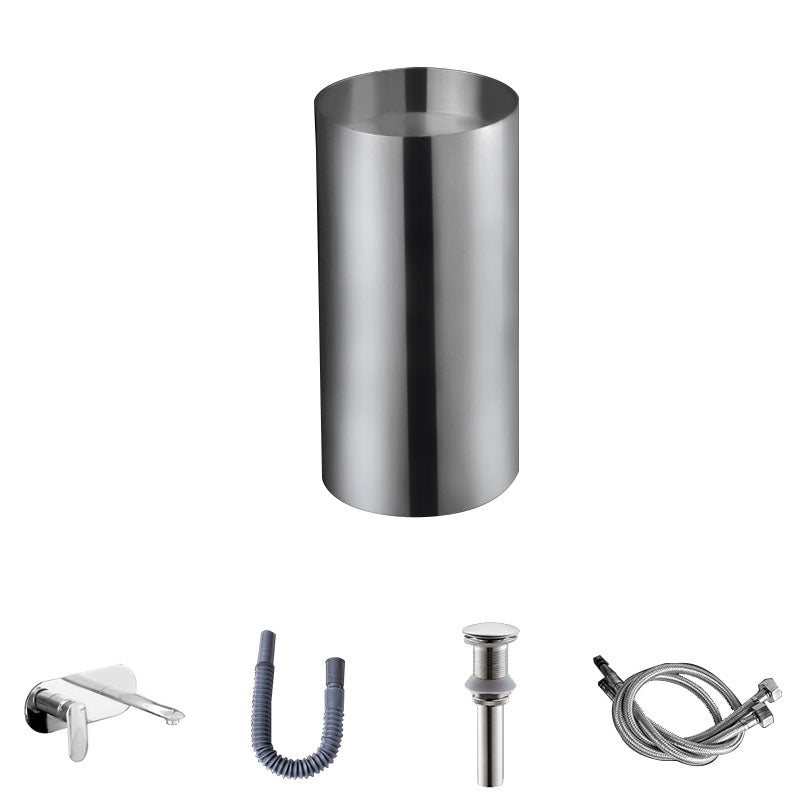 Contemporary Bathroom Sink with Faucet Round Metal Pedestal Bathroom Sink