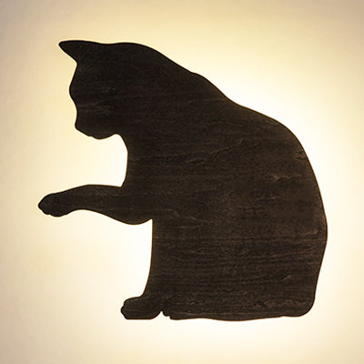 Kitten Kid Bedroom Hallway Sconce Light Wood Animal LED Wall Sconce in Black Finish