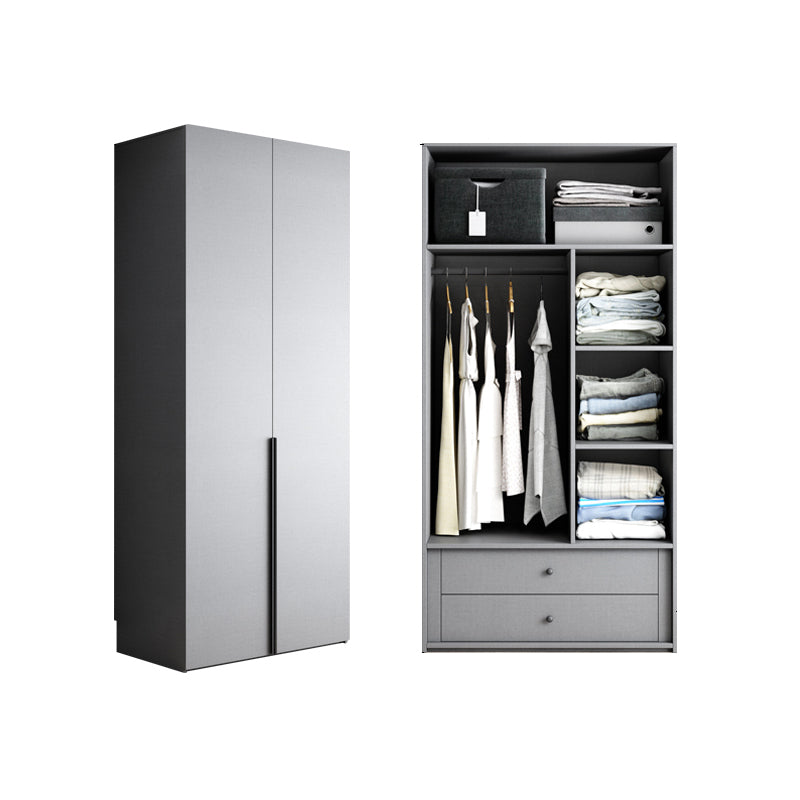 Engineered Wood Wardrobe Cabinet Modern Style Soft Close Doors Wardrobe Closet in Gray