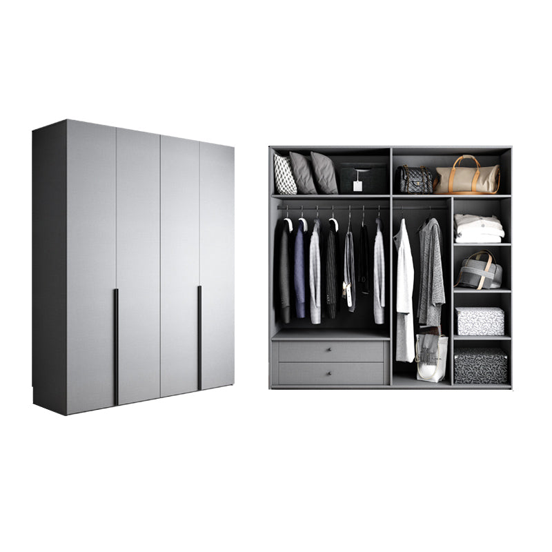 Engineered Wood Wardrobe Cabinet Modern Style Soft Close Doors Wardrobe Closet in Gray