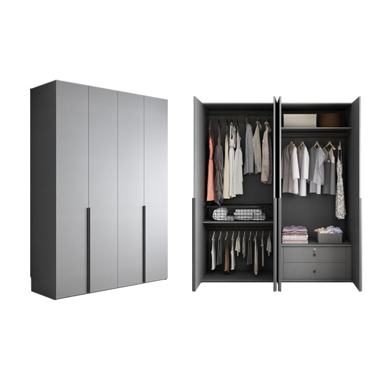 Engineered Wood Wardrobe Cabinet Modern Style Soft Close Doors Wardrobe Closet in Gray