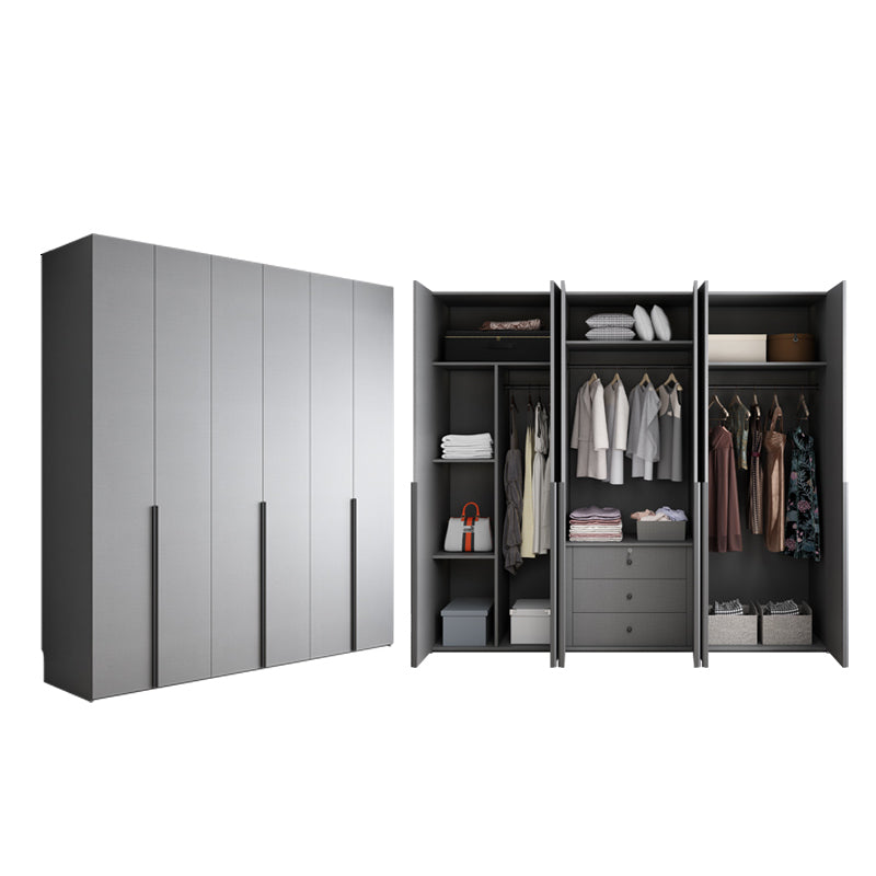 Engineered Wood Wardrobe Cabinet Modern Style Soft Close Doors Wardrobe Closet in Gray