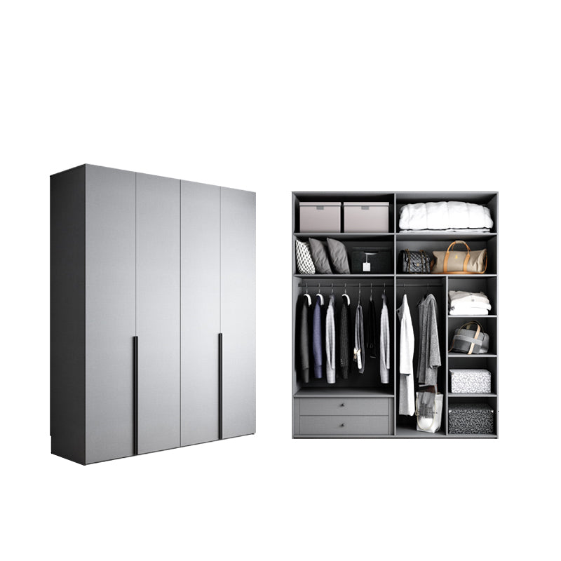 Engineered Wood Wardrobe Cabinet Modern Style Soft Close Doors Wardrobe Closet in Gray
