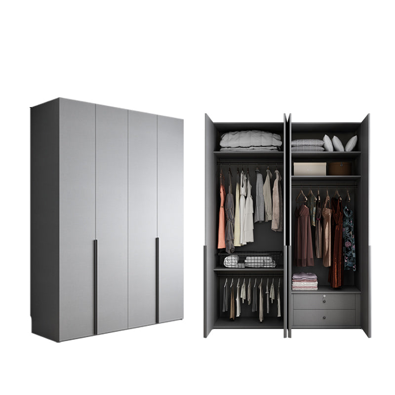 Engineered Wood Wardrobe Cabinet Modern Style Soft Close Doors Wardrobe Closet in Gray