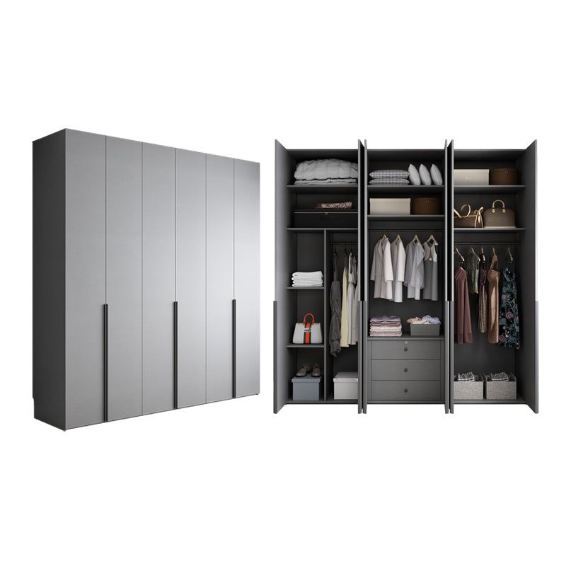 Engineered Wood Wardrobe Cabinet Modern Style Soft Close Doors Wardrobe Closet in Gray
