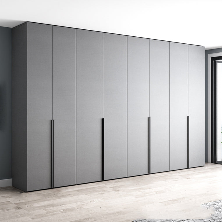 Engineered Wood Wardrobe Cabinet Modern Style Soft Close Doors Wardrobe Closet in Gray