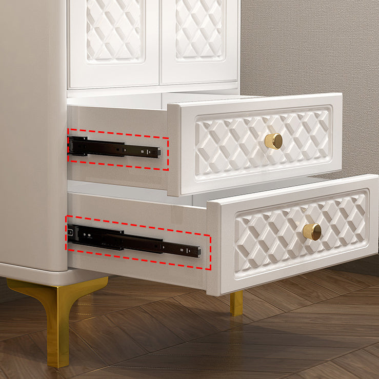 Engineered Wood Wardrobe Cabinet Glam Style Soft Close Doors Wardrobe Closet in White