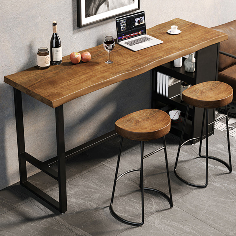 Trestle Base Bar Table Set 1/3 Pcs Solid Wood and Metal Bar Table and Stools