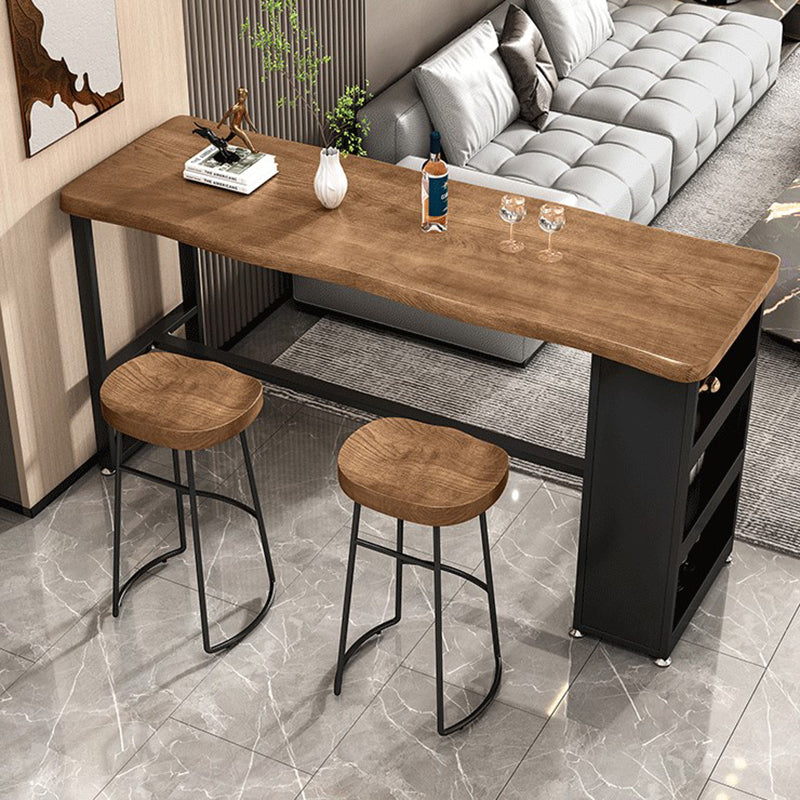 Trestle Base Bar Table Set 1/3 Pcs Solid Wood and Metal Bar Table and Stools