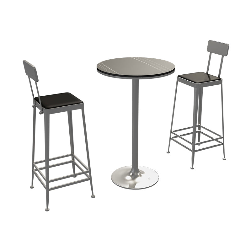 Modern Round Bar Table Set 1/3 Pcs Stone Top Bar Table and Metal Stools