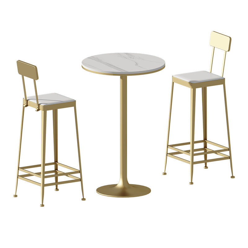 Modern Round Bar Table Set 1/3 Pcs Stone Top Bar Table and Metal Stools