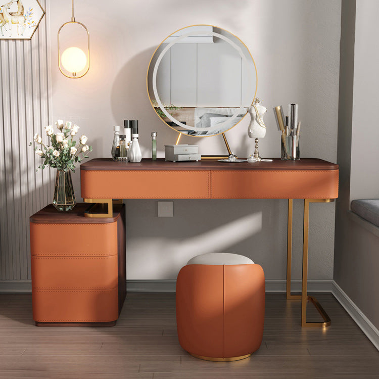 Glam Dressing Table with 5 Drawers Solid Wood Vanity Dressing Table