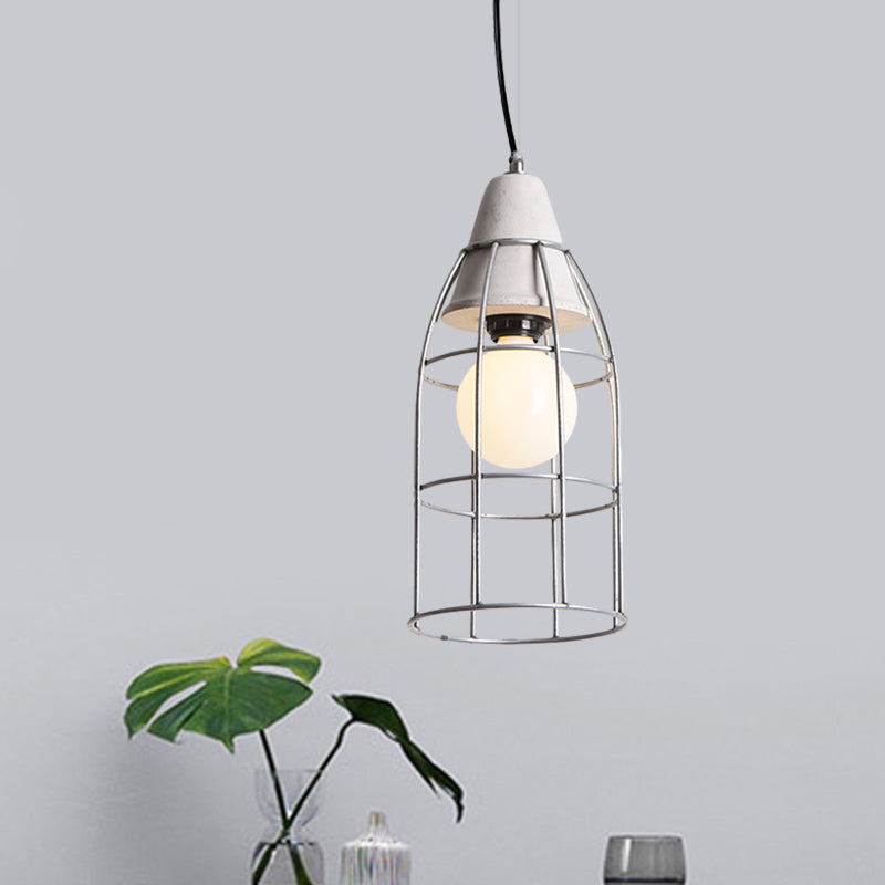 1 Head Iron Pendant Light Fixture Industrial Silver Cylinder/Dome/Arc Cage Coffee House Cement Ceiling Lamp