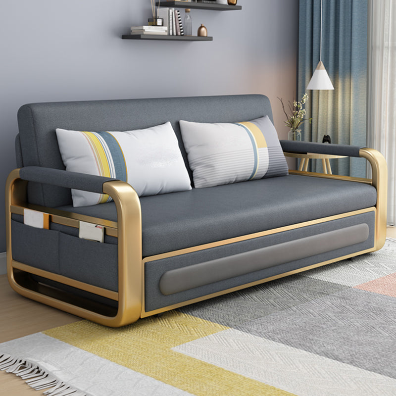 Gray Convertible Sofas Faux Leather Sleeper Sofa with Storage