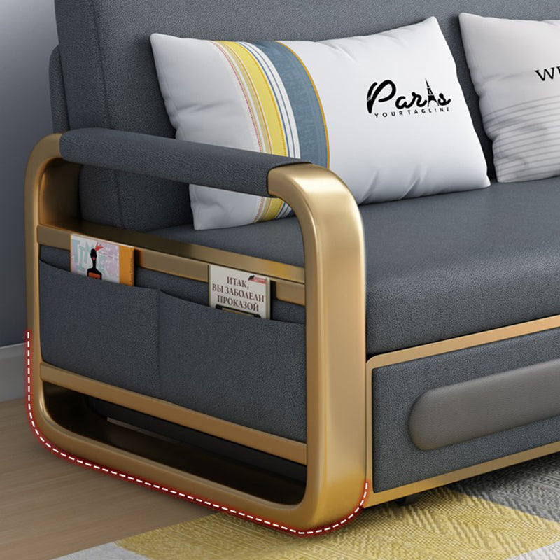 Gray Convertible Sofas Faux Leather Sleeper Sofa with Storage