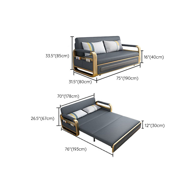 Gray Convertible Sofas Faux Leather Sleeper Sofa with Storage