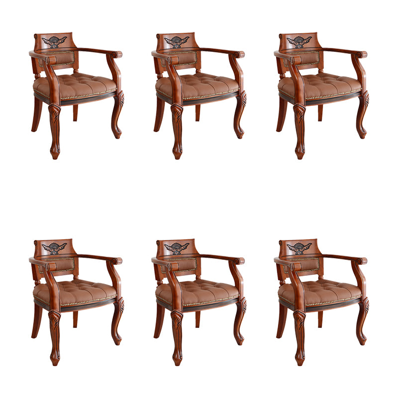 Rustic Style Dining Chair Leather Solid Wood Arm Chair for Home