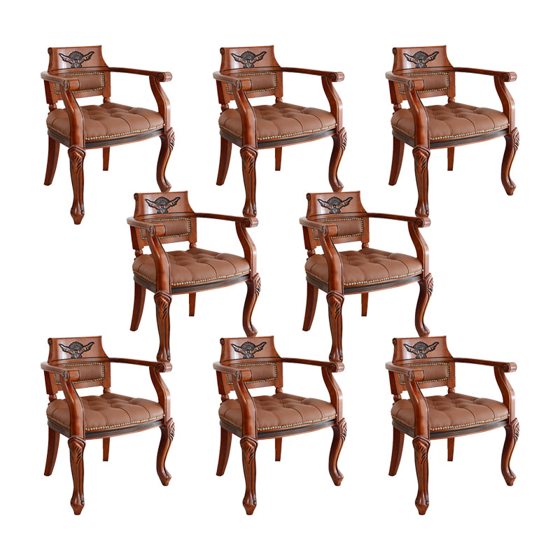 Rustic Style Dining Chair Leather Solid Wood Arm Chair for Home