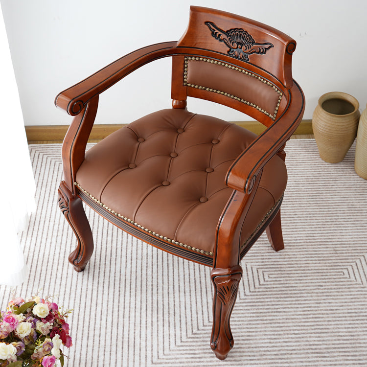 Rustic Style Dining Chair Leather Solid Wood Arm Chair for Home