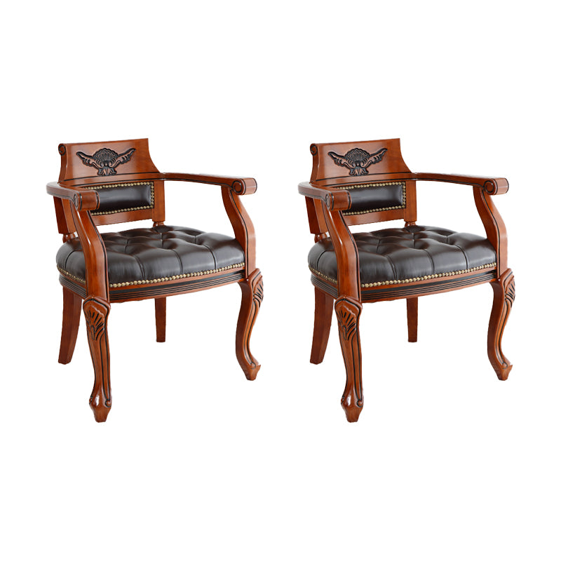Rustic Style Dining Chair Leather Solid Wood Arm Chair for Home