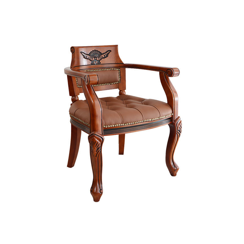 Rustic Style Dining Chair Leather Solid Wood Arm Chair for Home